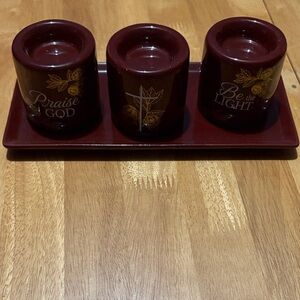 Inspirational Burgundy Candle Holder Set